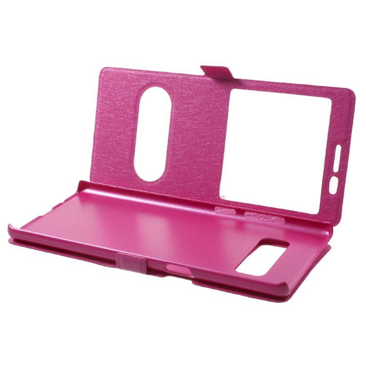 For Samsung Galaxy Note 8 Silk Texture Dual Window Stand Leather Phone Cover - Rose-5