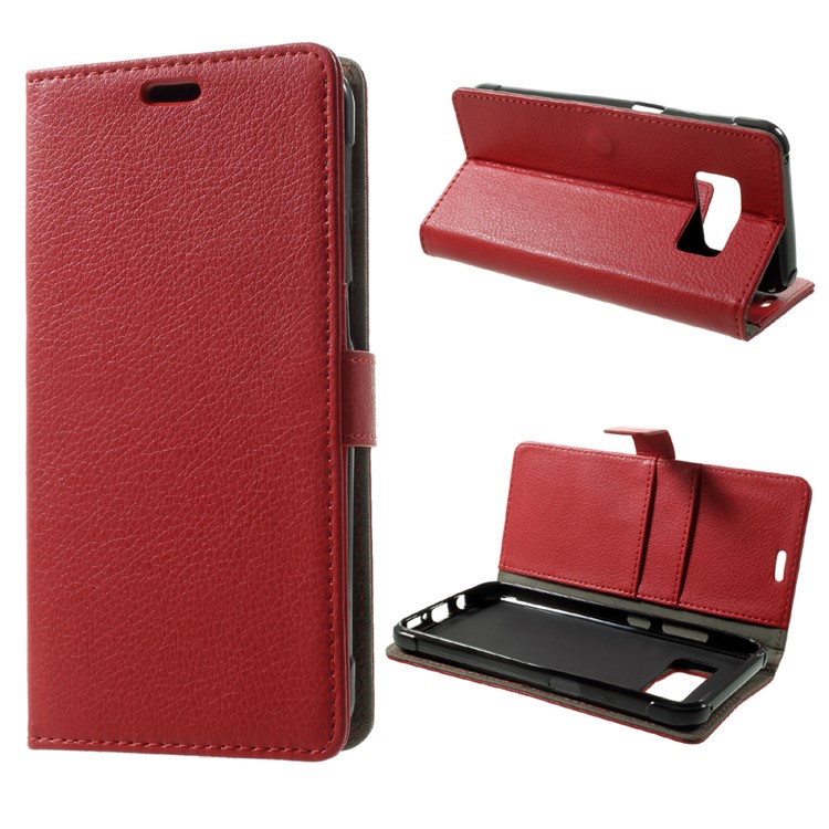Litchi Grain PU Leather Wallet Stand Flip Casing for Samsung S8 Active - Red-1