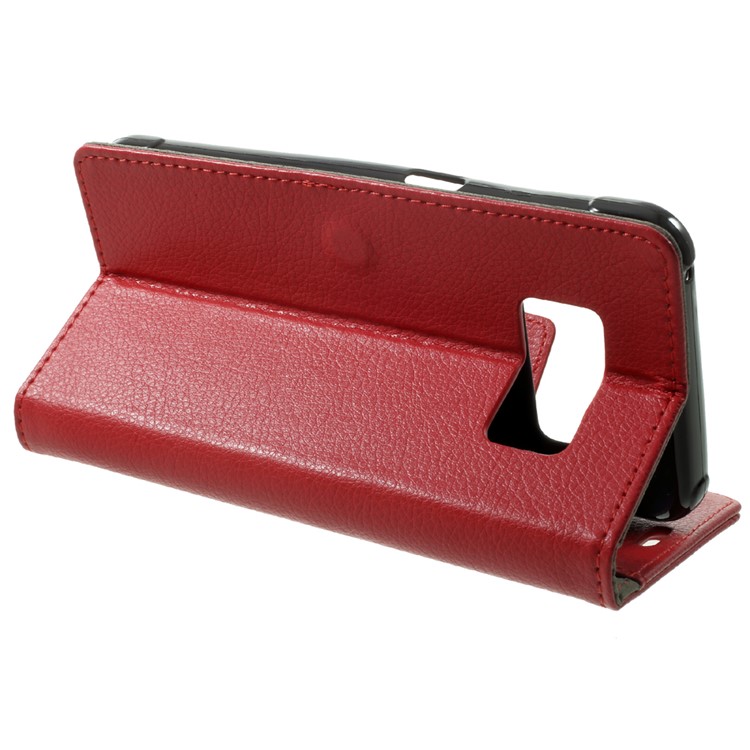 Litchi Grain PU Leather Wallet Stand Flip Casing for Samsung S8 Active - Red-4
