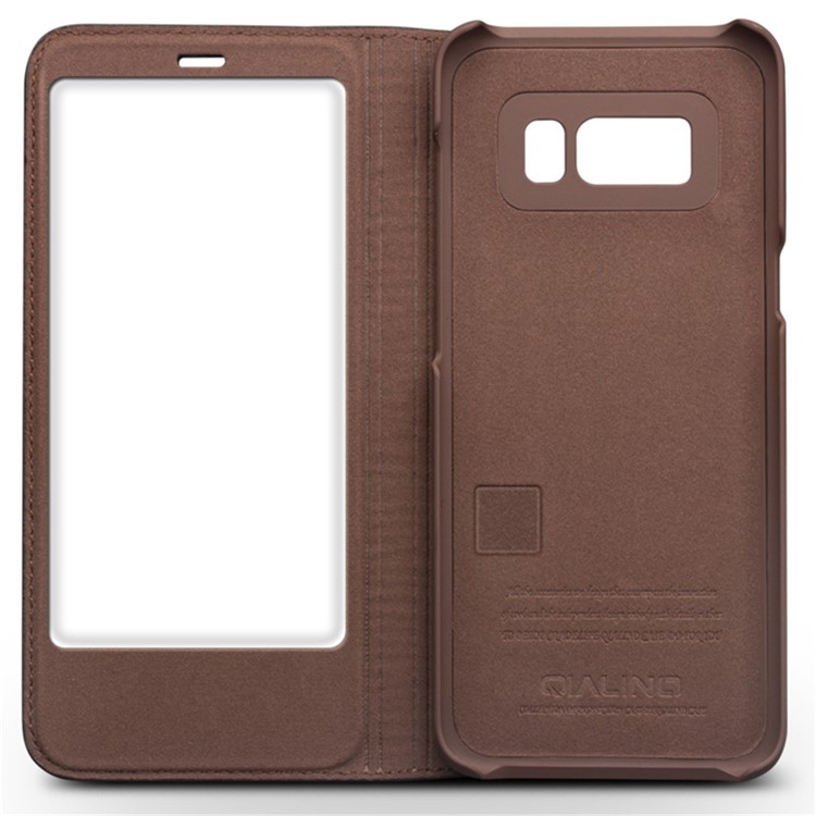 QIALINO for Samsung Galaxy S8 G950 Business Smart View Window Lizard Genuine Cowhide Leather Case - Brown-2