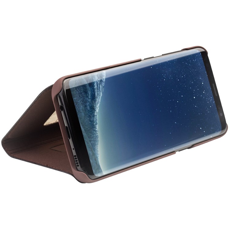 QIALINO for Samsung Galaxy S8 G950 Business Smart View Window Lizard Genuine Cowhide Leather Case - Brown-3