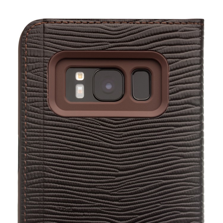 QIALINO for Samsung Galaxy S8 G950 Business Smart View Window Lizard Genuine Cowhide Leather Case - Brown-5