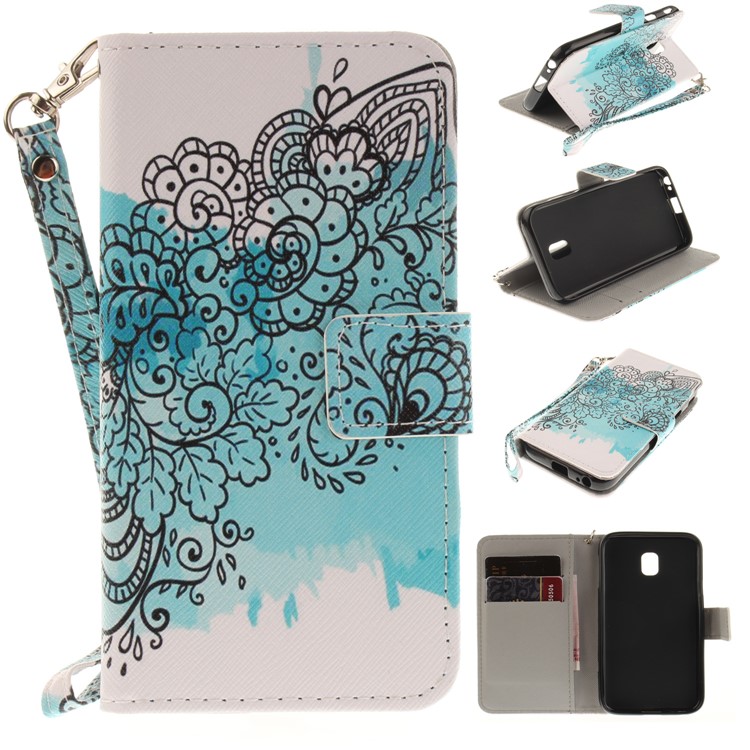 

Pattern Printing Wallet Leather Foldable Mobile Shell with Strap for Samsung Galaxy J3 (2017) EU Version - Floral Pattern