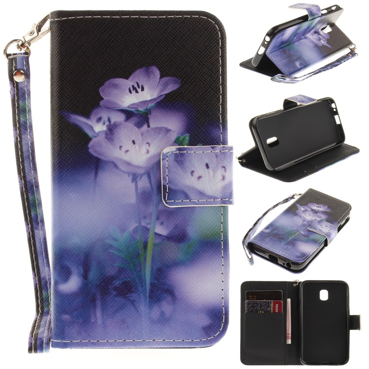

Printing Pattern Wallet Leather Stand Case Accessory for Samsung Galaxy J3 (2017) EU Version - Purple Flowers