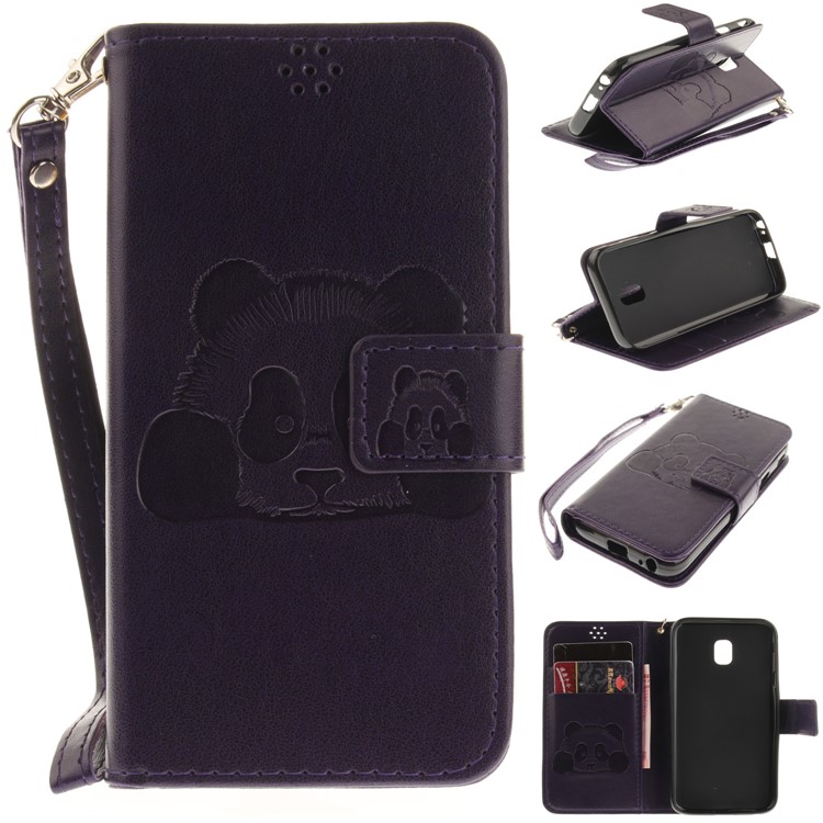 

For Samsung Galaxy J3 (2017) J330 EU Version Imprinted Panda Multi Card Slots Leather Stand Case - Purple