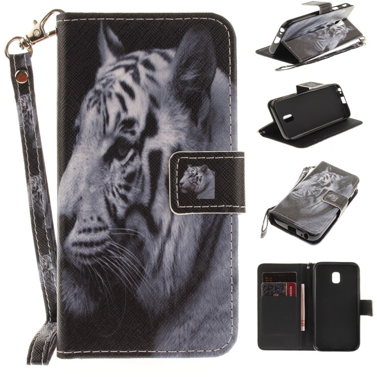 

Patterned Wallet Leather Stand Protection Casing with Strap for Samsung Galaxy J3 (2017) J330 EU Version - Tiger Pattern