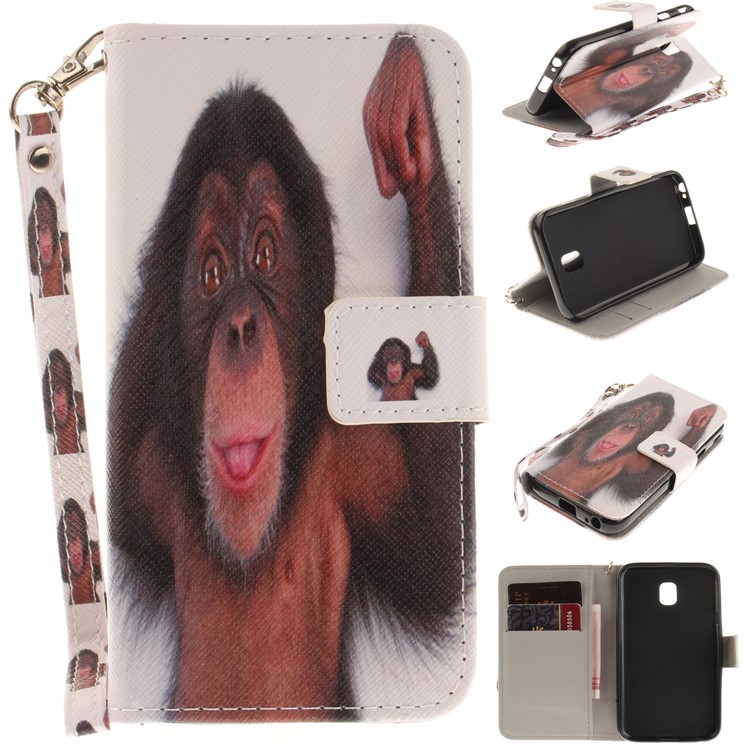 

Pattern Printing Leather Wallet Case Accessory for Samsung Galaxy J3 (2017) J330 EU Version - Monkey Pattern