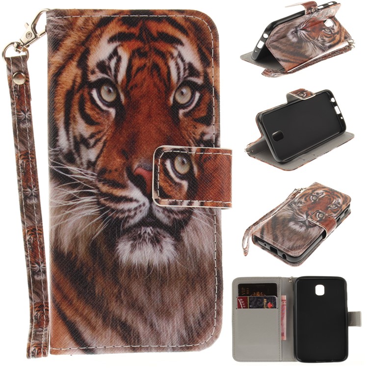 

Patterned Wallet Leather Stand Phone Case Shell with Strap for Samsung Galaxy J5 (2017) EU / Asia Version - Fierce Tiger, Galaxy J5 (2017)