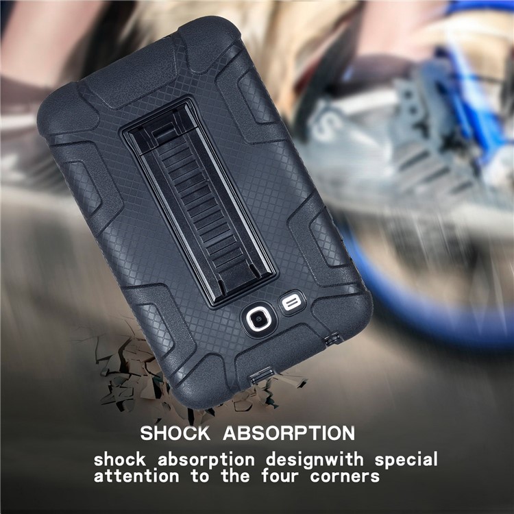 Shock Absorption PC + TPU Hybrid Kickstand Case for Samsung Galaxy Tab 3 7.0 Lite T110 T111 - Black-11