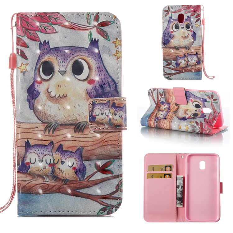 

Pattern Printing Light Spot Decor Leather Stand Protective Phone Shell for Samsung Galaxy J3 (2017) EU Version - Owls