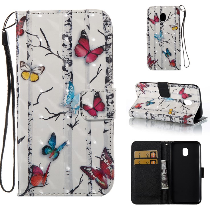 

Pattern Printing Light Spot Decor Leather Stand Protective Phone Case for Samsung Galaxy J3 (2017) EU Version - Colorful Butterflies