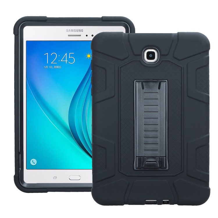 Shock Absorption Kickstand PC + TPU Hybrid Case for Samsung Galaxy Tab A 8.0 T350 T351 - All Black-1