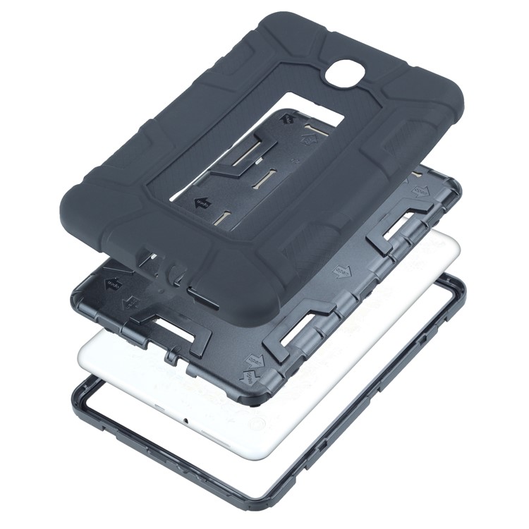 Shock Absorption Kickstand PC + TPU Hybrid Case for Samsung Galaxy Tab A 8.0 T350 T351 - All Black-9