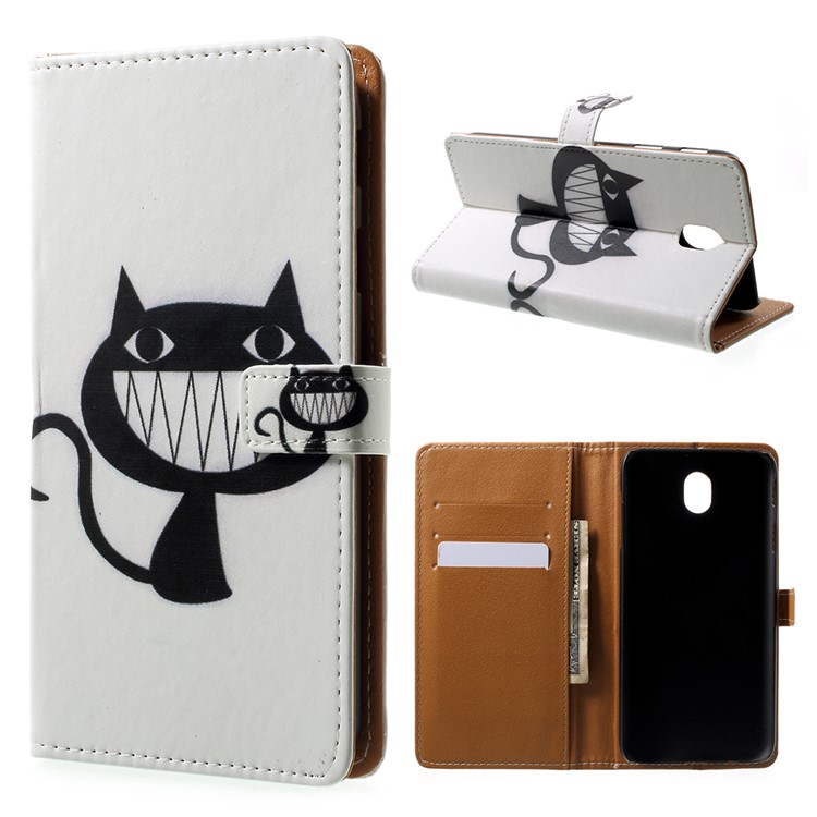 Pattern Printing Wallet Leather Stand Case for Samsung Galaxy J7 (2017) EU Version - Grinning Cat-1