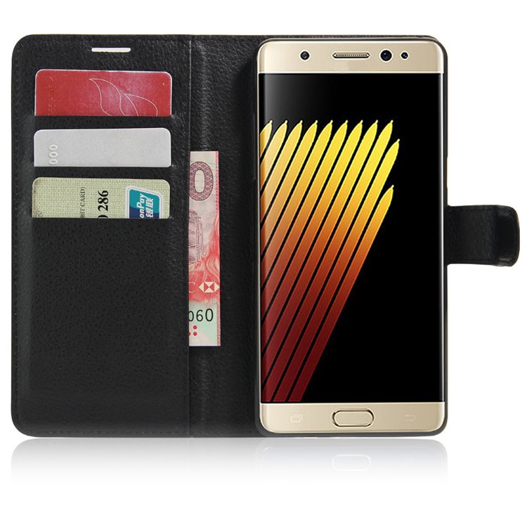 Litchi Texture PU Leather Wallet Stand Mobile Phone Case for Samsung Galaxy Note FE - Black-5