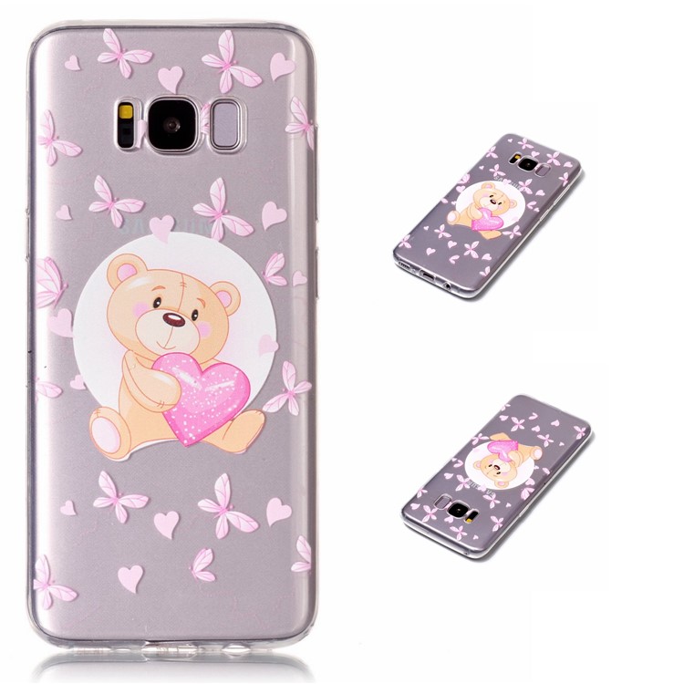 

Embossment Pattern Flexible TPU Phone Cover Accessory for Samsung Galaxy S8 Plus SM-G955 - Bear and Heart