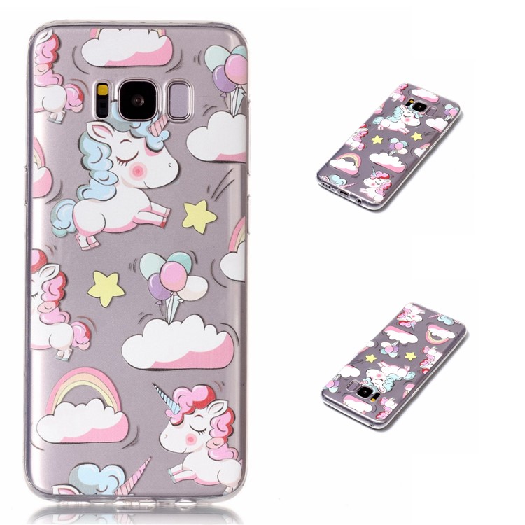 

Embossing Pattern Clear Soft TPU Phone Back Casing for Samsung Galaxy S8 Plus SM-G955 - Cloud and Unicorn