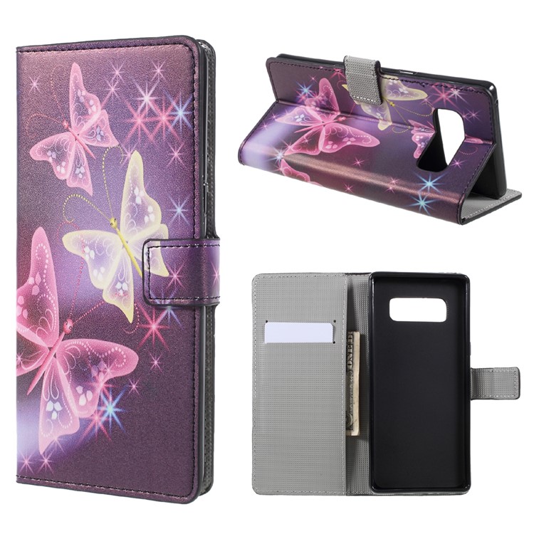 For Samsung Galaxy Note 8 Wallet PU Leather Stand Case - Purple Butterfly-1