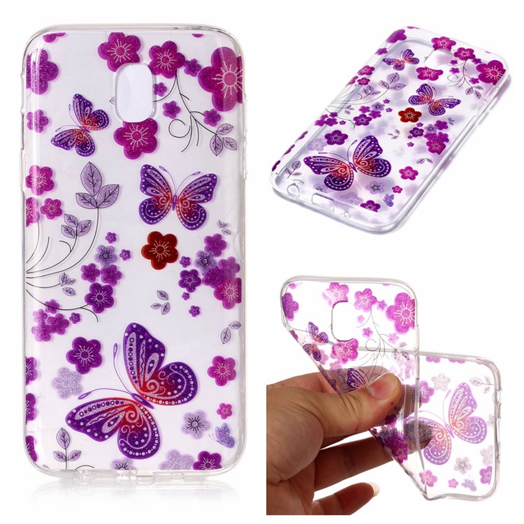 IMD Glittery Powder Soft TPU Phone Back Case for Samsung Galaxy J3 (2017) EU Version - Flowers and Butterflies-1