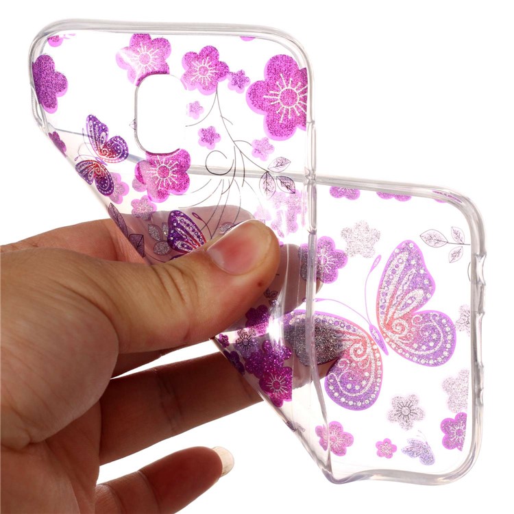 IMD Glittery Powder Soft TPU Phone Back Case for Samsung Galaxy J3 (2017) EU Version - Flowers and Butterflies-5