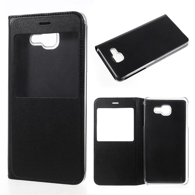 View Window Leather Cellphone Cover for Samsung Galaxy J7 Max - Black-1
