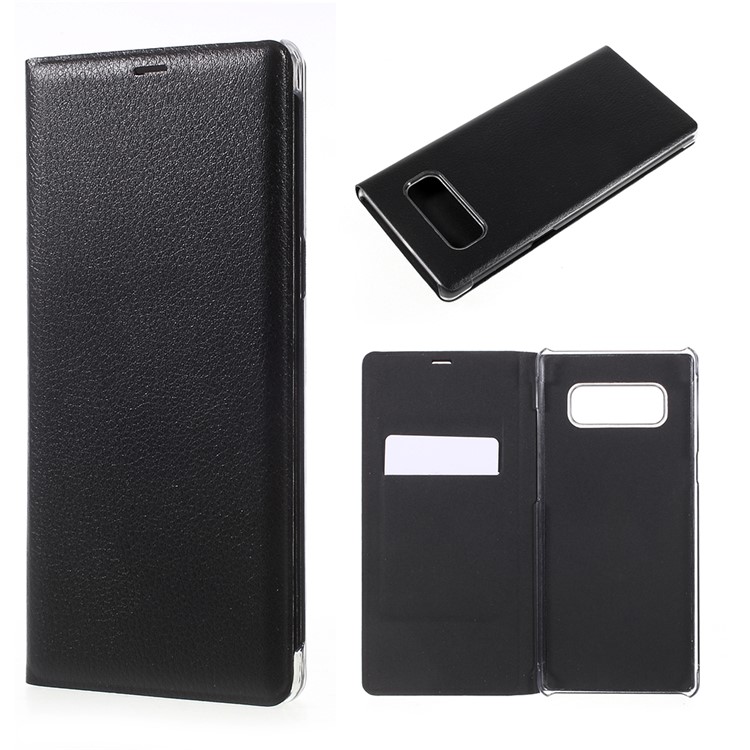 Litchi Grain PU Leather Card Slot Flip Case for Samsung Galaxy Note 8 - Black-1