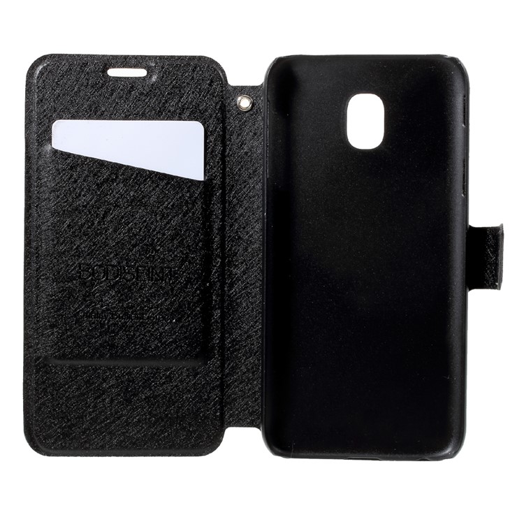 Silk Texture Folio Leather Protection Cover with Stand for Samsung Galaxy J3 2017 EU Version - Black-5