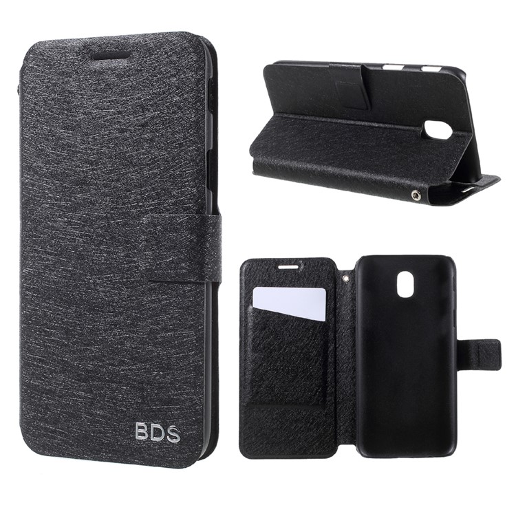 Silk Texture Folio Leather Stand Accessory Case for Samsung Galaxy J5 2017 EU Version - Black-1