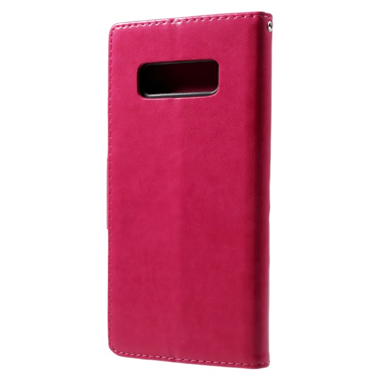 For Samsung Galaxy Note 8 Imprinted Butterfly Flora Leather Wallet Case - Rose-2
