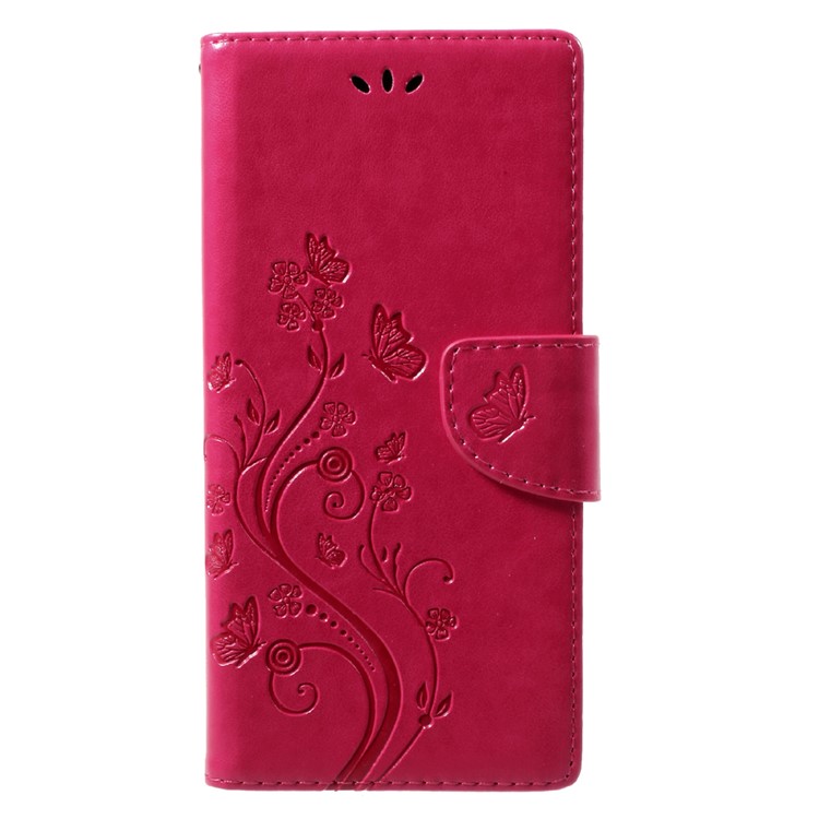 For Samsung Galaxy Note 8 Imprinted Butterfly Flora Leather Wallet Case - Rose-3