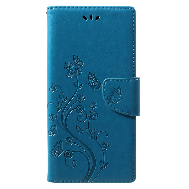 

For Samsung Galaxy Note 8 Imprinted Butterfly Flora Leather Wallet Protection Shell - Blue