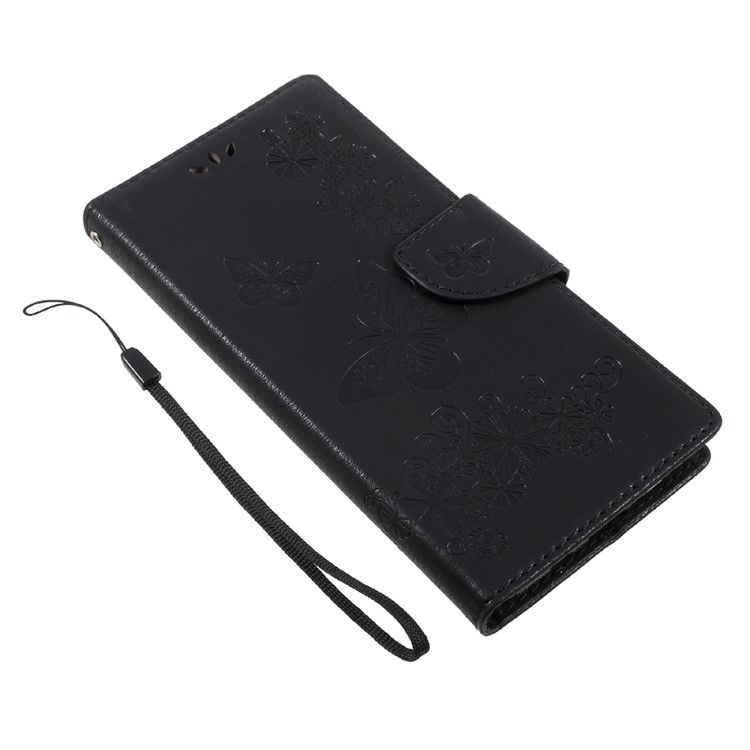 For Samsung Galaxy Note 8 EU Version Imprint Butterfly Flower Wallet Leather Stand Shell - Black-12