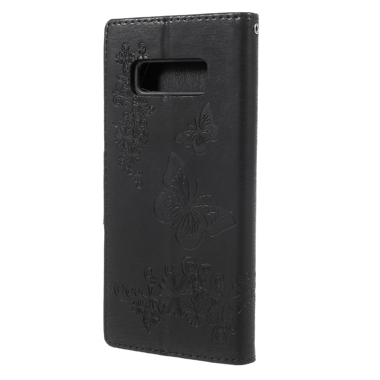 For Samsung Galaxy Note 8 EU Version Imprint Butterfly Flower Wallet Leather Stand Shell - Black-2