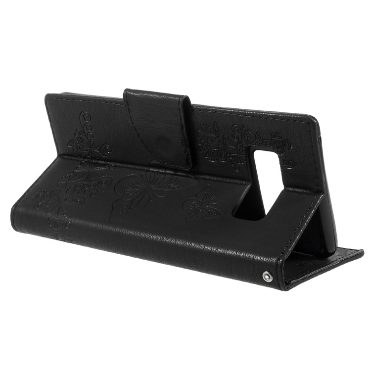 For Samsung Galaxy Note 8 EU Version Imprint Butterfly Flower Wallet Leather Stand Shell - Black-5