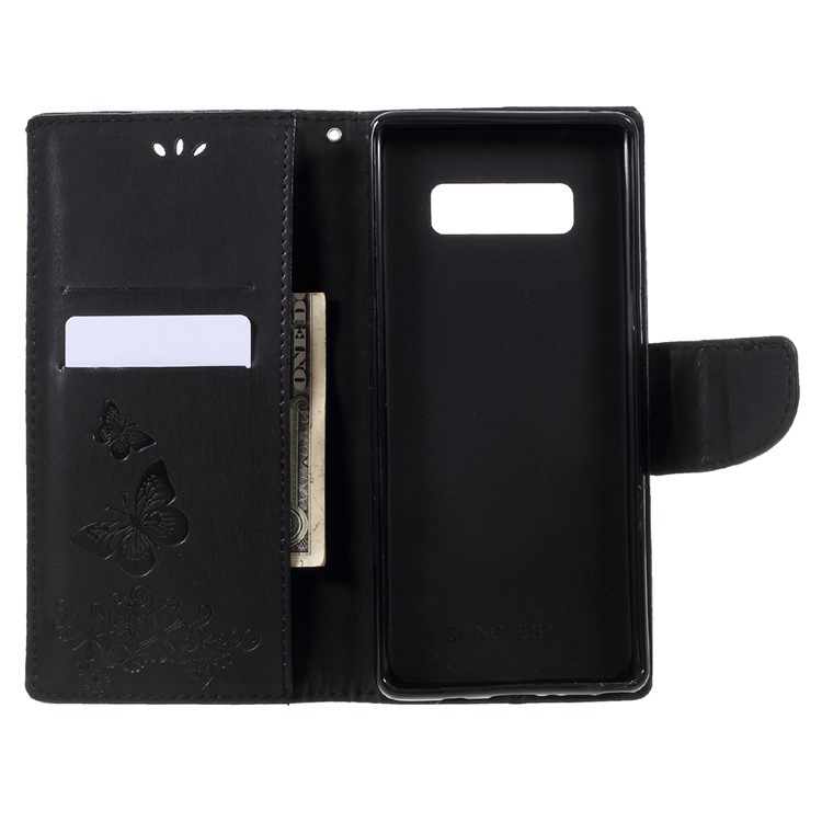 For Samsung Galaxy Note 8 EU Version Imprint Butterfly Flower Wallet Leather Stand Shell - Black-6