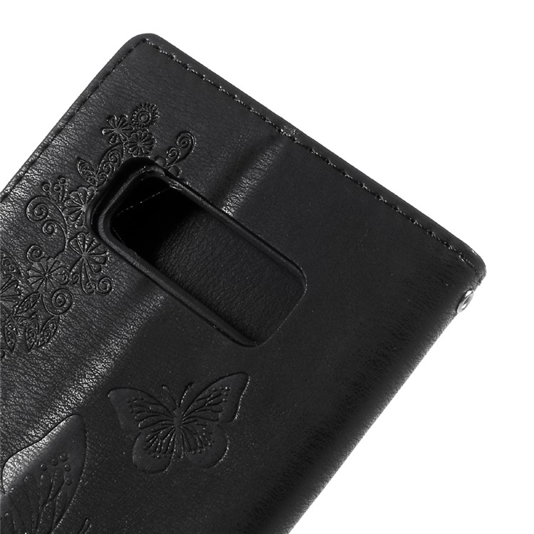 For Samsung Galaxy Note 8 EU Version Imprint Butterfly Flower Wallet Leather Stand Shell - Black-8