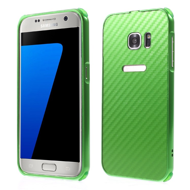 Aluminum Alloy Frame + Carbon Fiber PC Back Phone Case for Samsung Galaxy S7 SM-G930 - Green-1