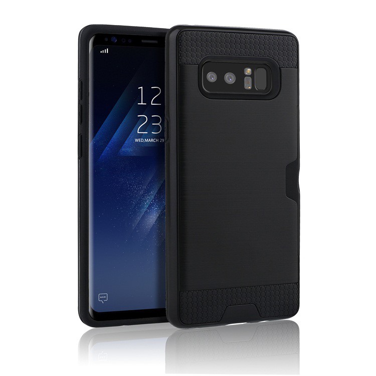 Brushed Plastic TPU Card Holder Casing for Samsung Galaxy Note 8 - Black-1
