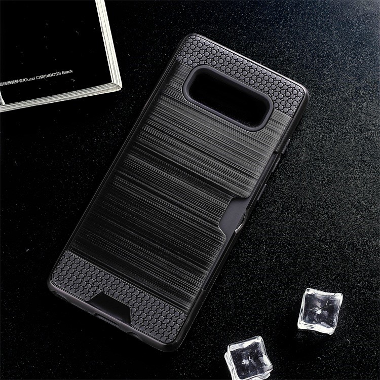Brushed Plastic TPU Card Holder Casing for Samsung Galaxy Note 8 - Black-2