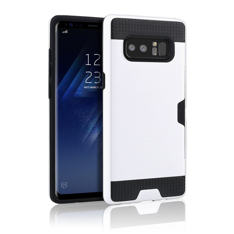 

For Samsung Galaxy Note 8 Mobile Case Brushed Plastic TPU Card Holder Shell - White