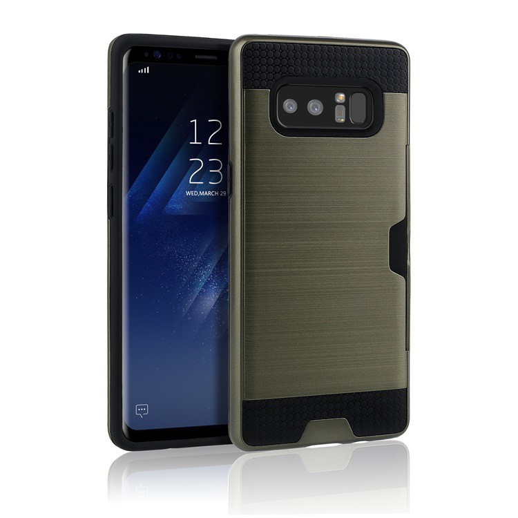

Mobile Case Brushed Plastic TPU Card Slot Case for Samsung Galaxy Note 8 - Army Green