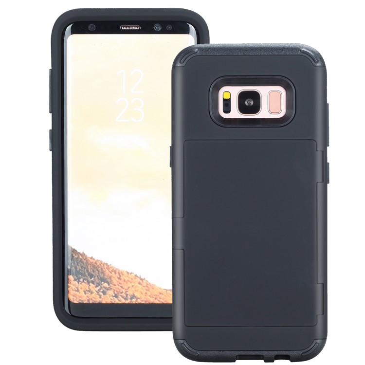 Drop-resistant PC + TPU Kickstand Hybrid Case with Card Holder for Samsung Galaxy S8+ SM-G955 - Black-1