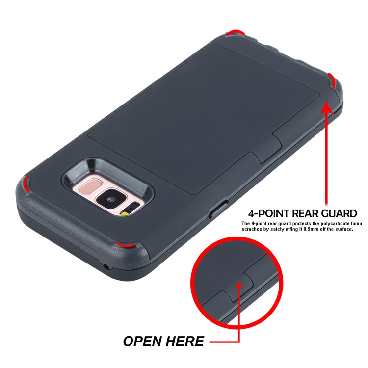 Drop-resistant PC + TPU Kickstand Hybrid Case with Card Holder for Samsung Galaxy S8+ SM-G955 - Black-11