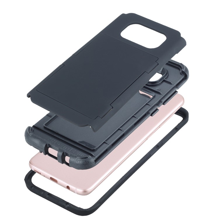 Drop-resistant PC + TPU Kickstand Hybrid Case with Card Holder for Samsung Galaxy S8+ SM-G955 - Black-12