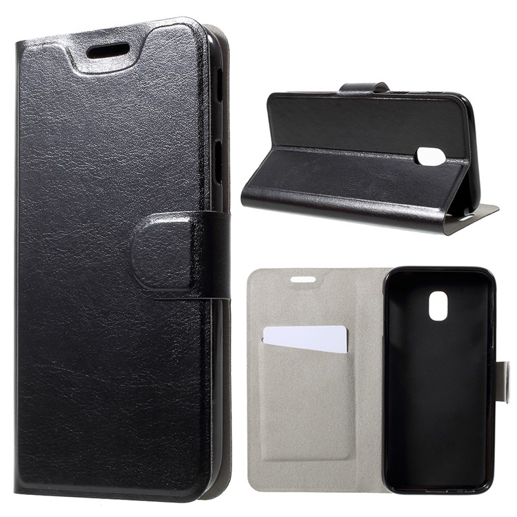 Crazy Horse Leather Stand Case for Samsung Galaxy J3 2017 EU Version - Black-1