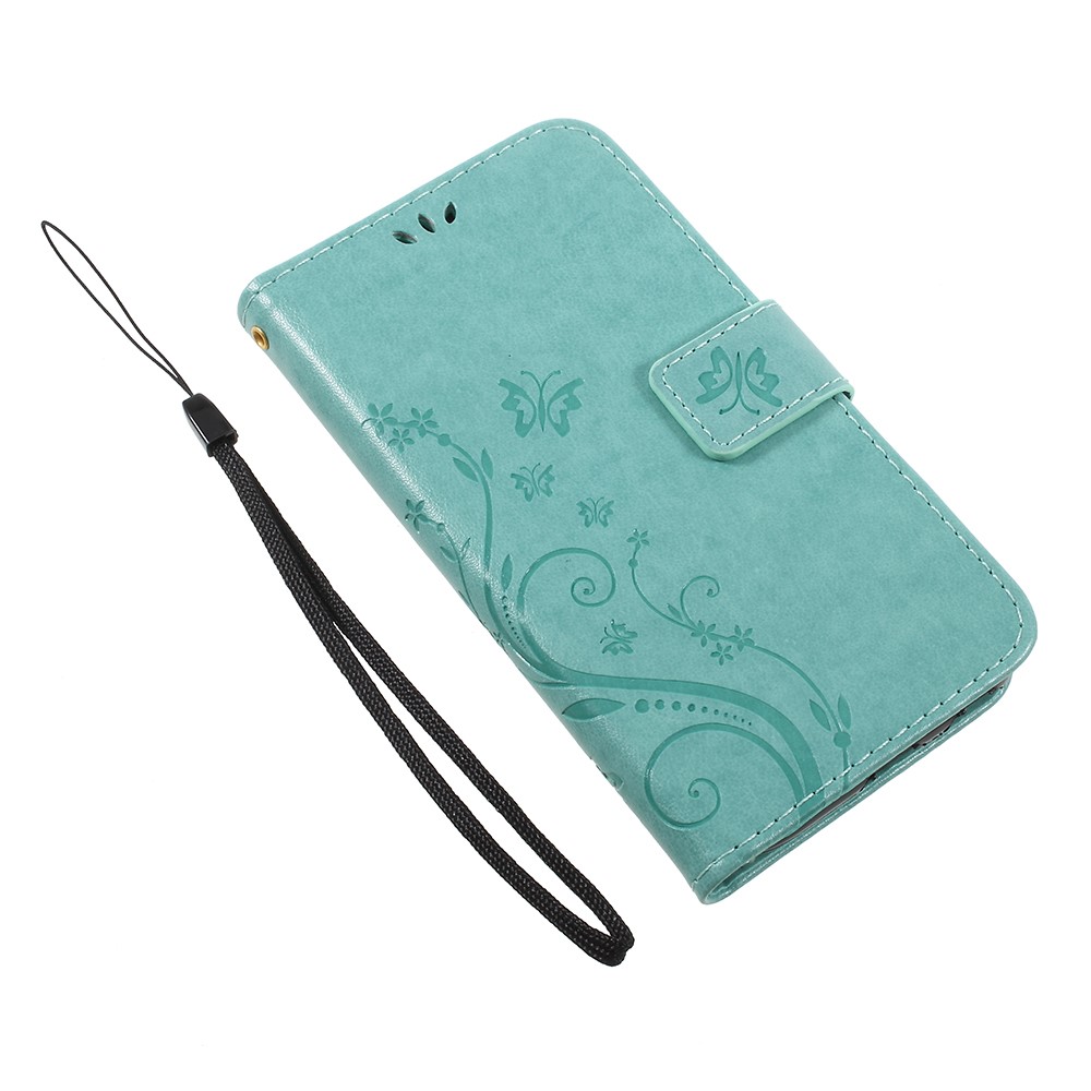 Impreinte Flower Butterfly Match Portefeuille Support de Support en Cuir Pour Samsung Galaxy J3 (2017) Version de L'ue / J3 Pro (2017) - Cyan-7