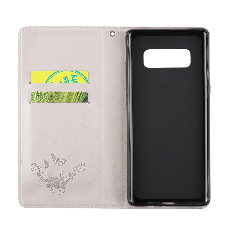 Imprint Butterfly Flower Auto-absorbed Leather Mobile Phone Case Accessory with Lanyard for Samsung Galaxy Note 8 - White-4