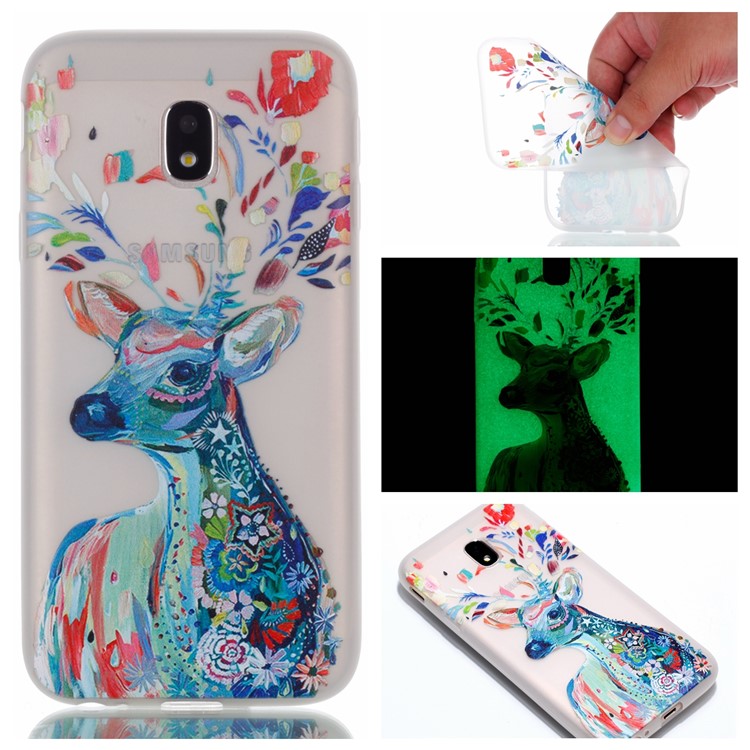

Pattern Printing Luminous TPU Cell Phone Case Accessory for Samsung Galaxy J3 (2017) EU Version / J3 Pro (2017) - Colorful Reindeer, Galaxy J3 (2017)