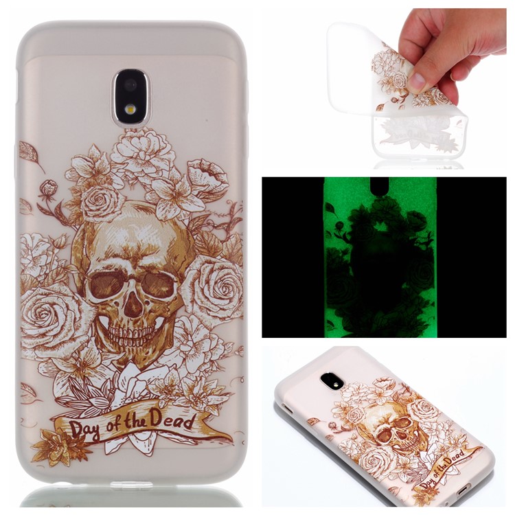 

Luminous Patterned Soft TPU Mobile Cover for Samsung Galaxy J7 (2017) EU Version / J7 (2017) Pro - Skull and Flowers