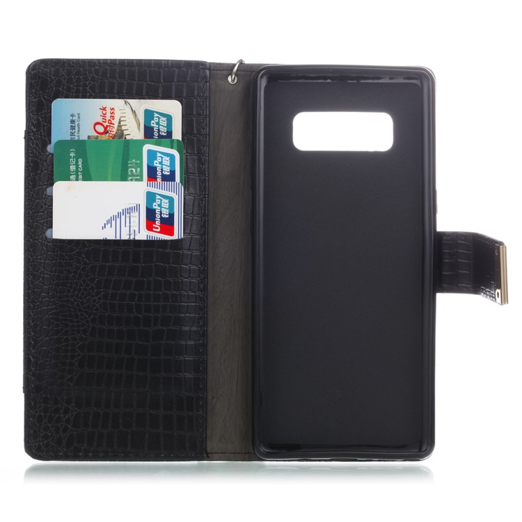For Samsung Galaxy Note 8 Crocodile Texture Leather Flip Phone Cover with Stand - Black-3